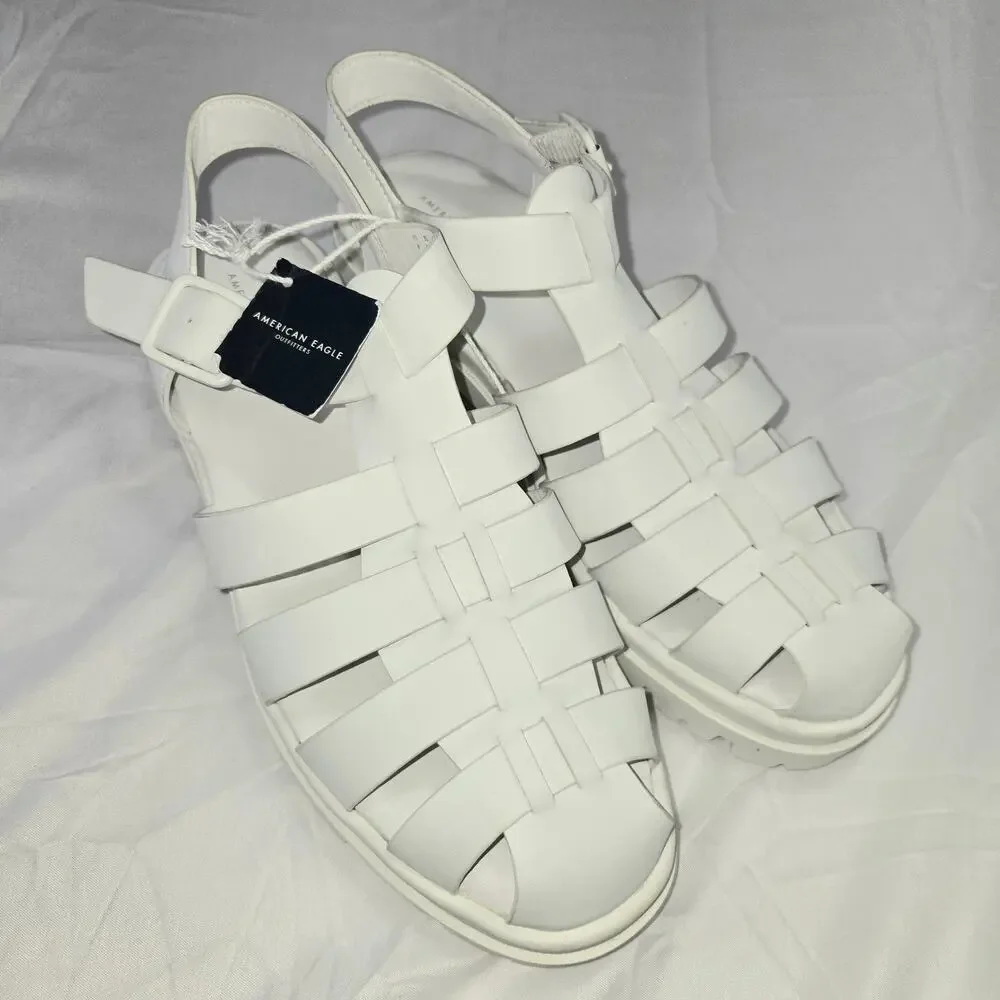American Eagle White Leather Fisherman Sandals Women Size 8 Chunky Sole NEW/tag